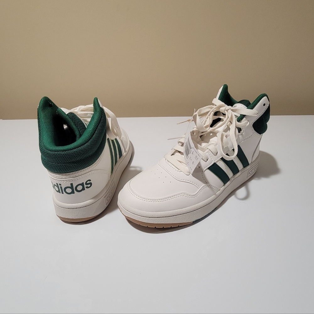 Adidas Hoops 3.0 Mid K Big Kid Basketball Shoes White / Green Size 6